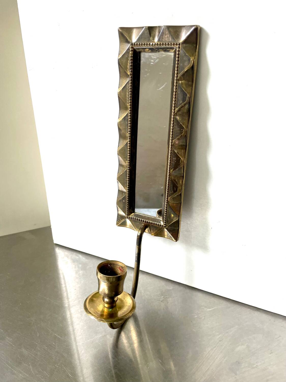 Vintage Art Deco Brass Wall mirrored Candle Sconce