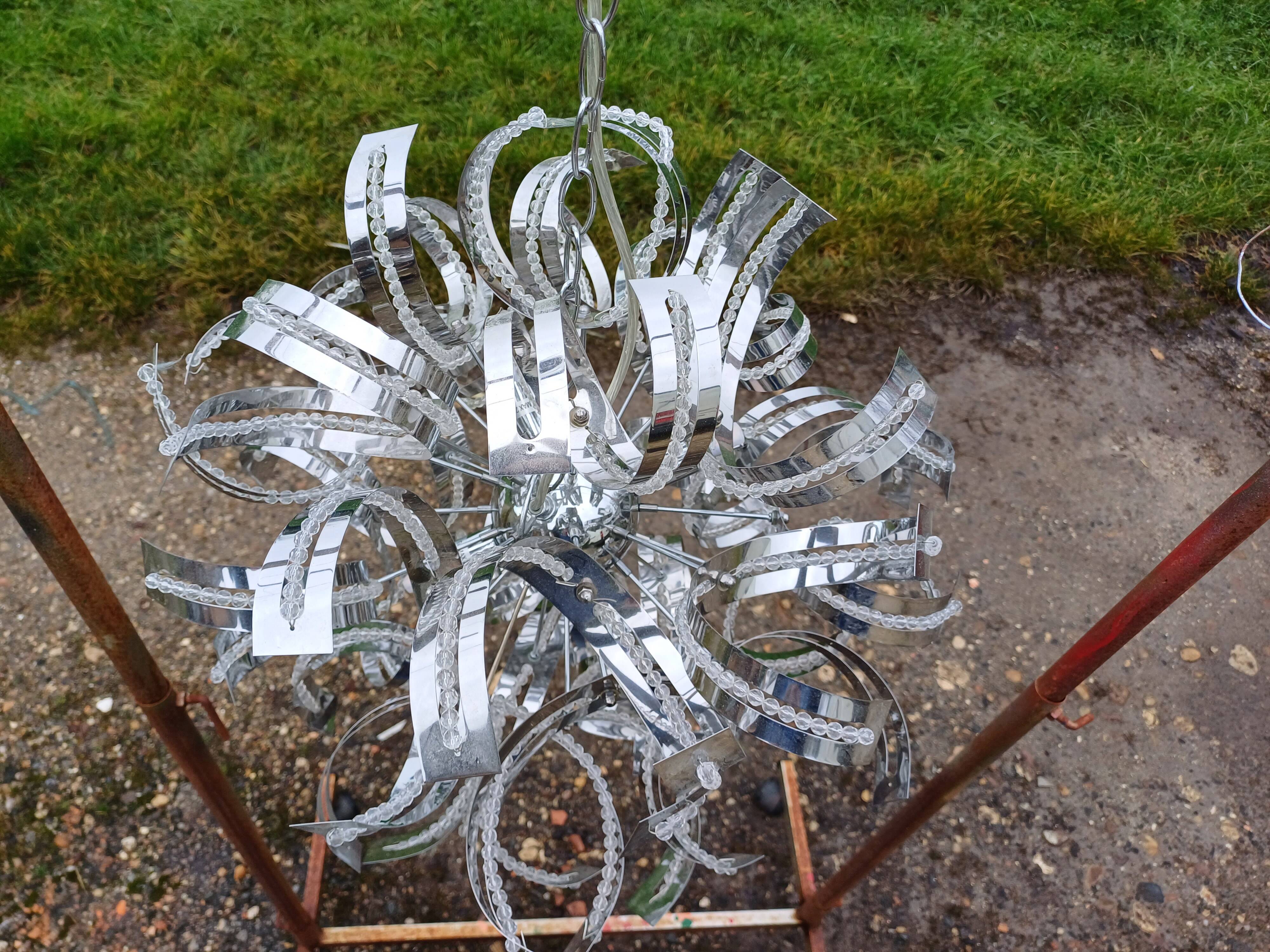 Vintage Chrome Metal Chandelier