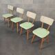 Lot de 4 chaises TON en bois , vert pastel et crème 1960