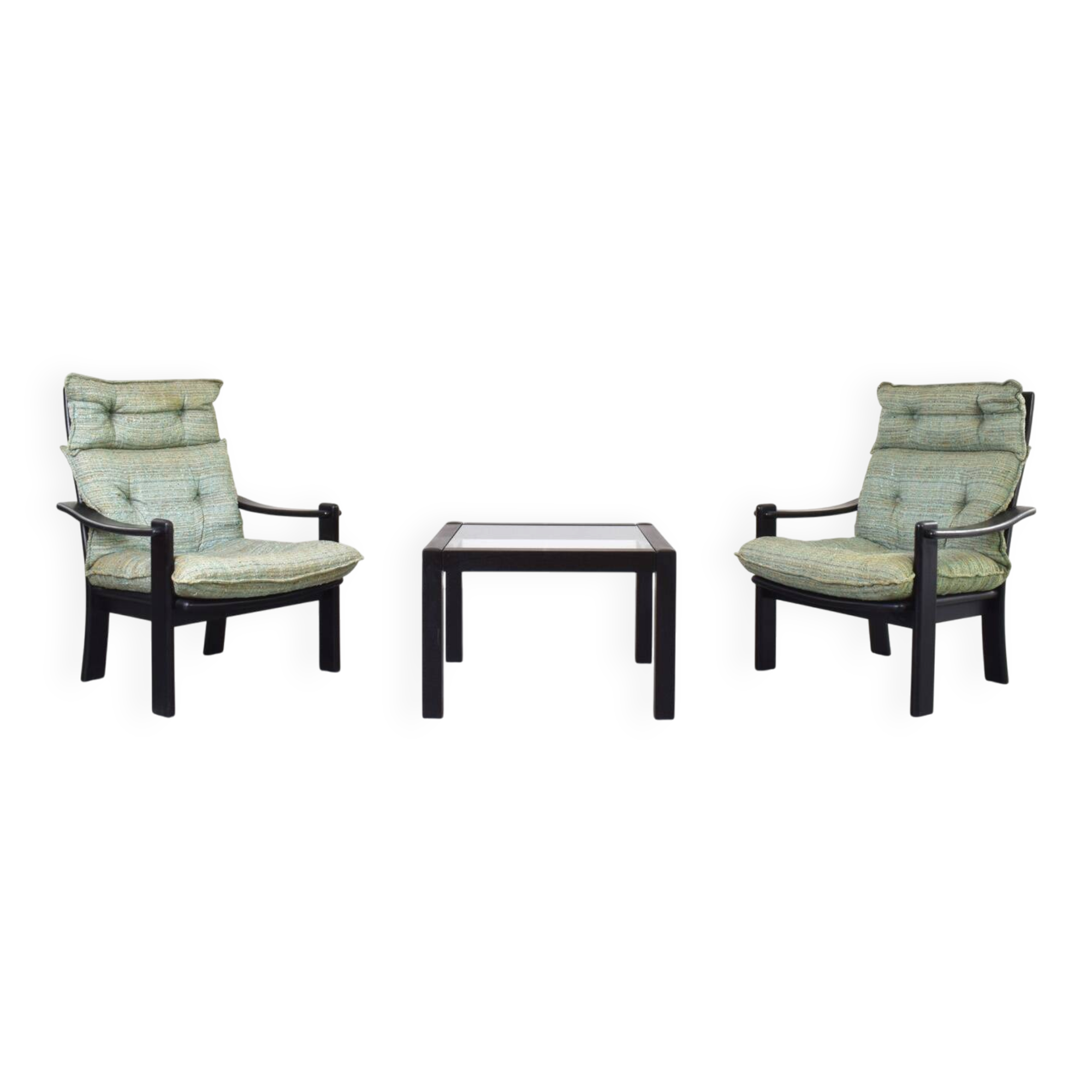 Mid-Century Danish Lounge Chairs and Coffe Table, 1970s.