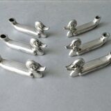 6 duck-shaped knife holders in silver metal with flower holder, Art Deco