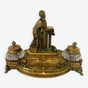 Encrier de style Napoléon III en bronze doré XXème siècle