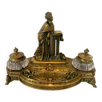 Encrier de style Napoléon III en bronze doré XXème siècle