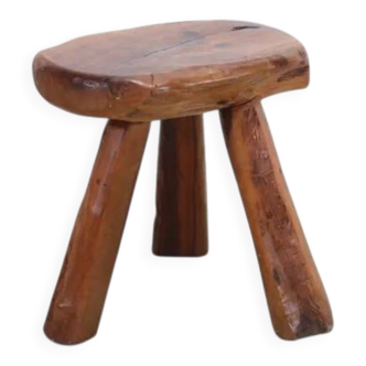 Tabouret en bois d'olivier fait main, fabriqué en France