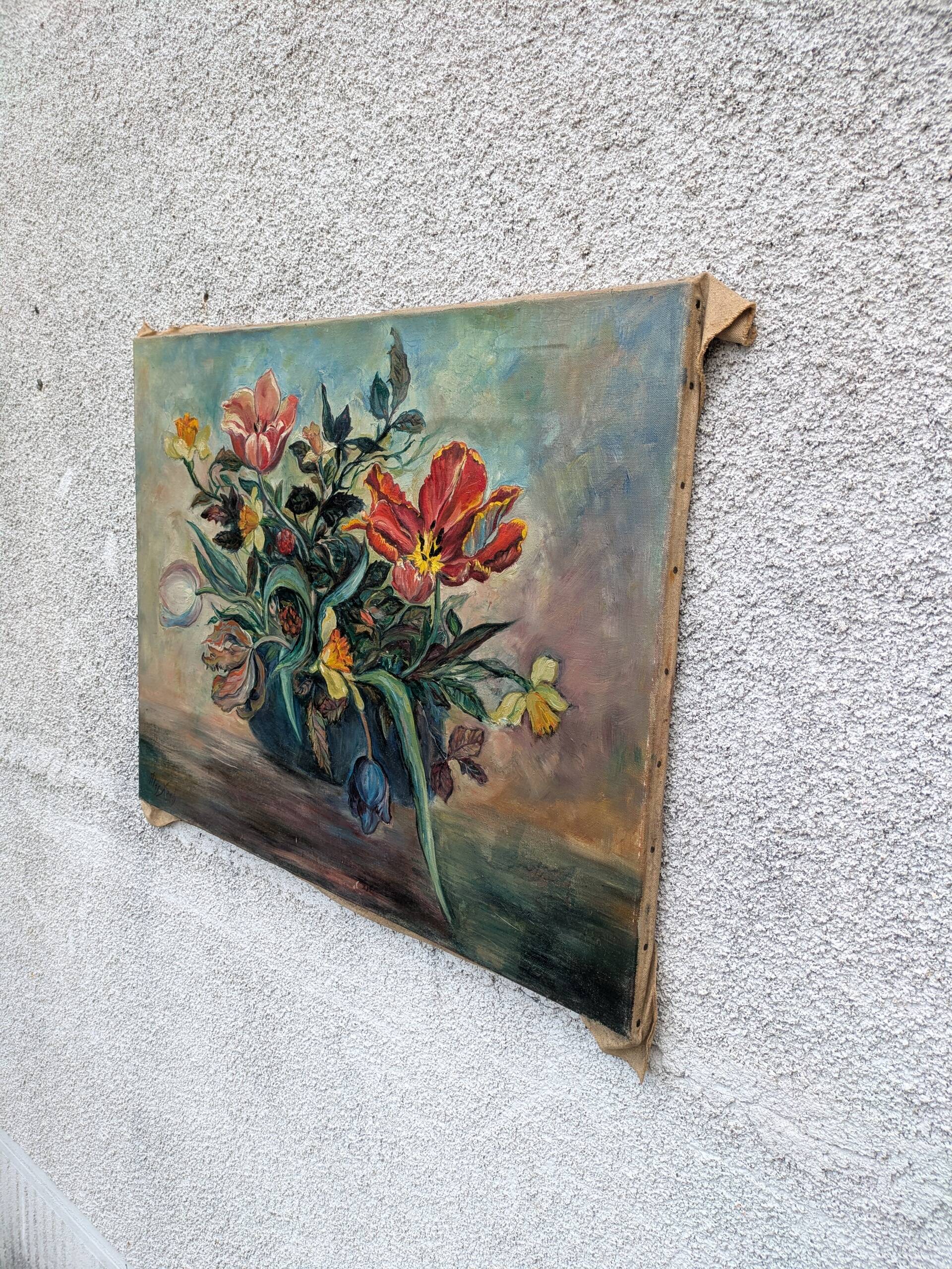 Old painting, bouquet of flowers