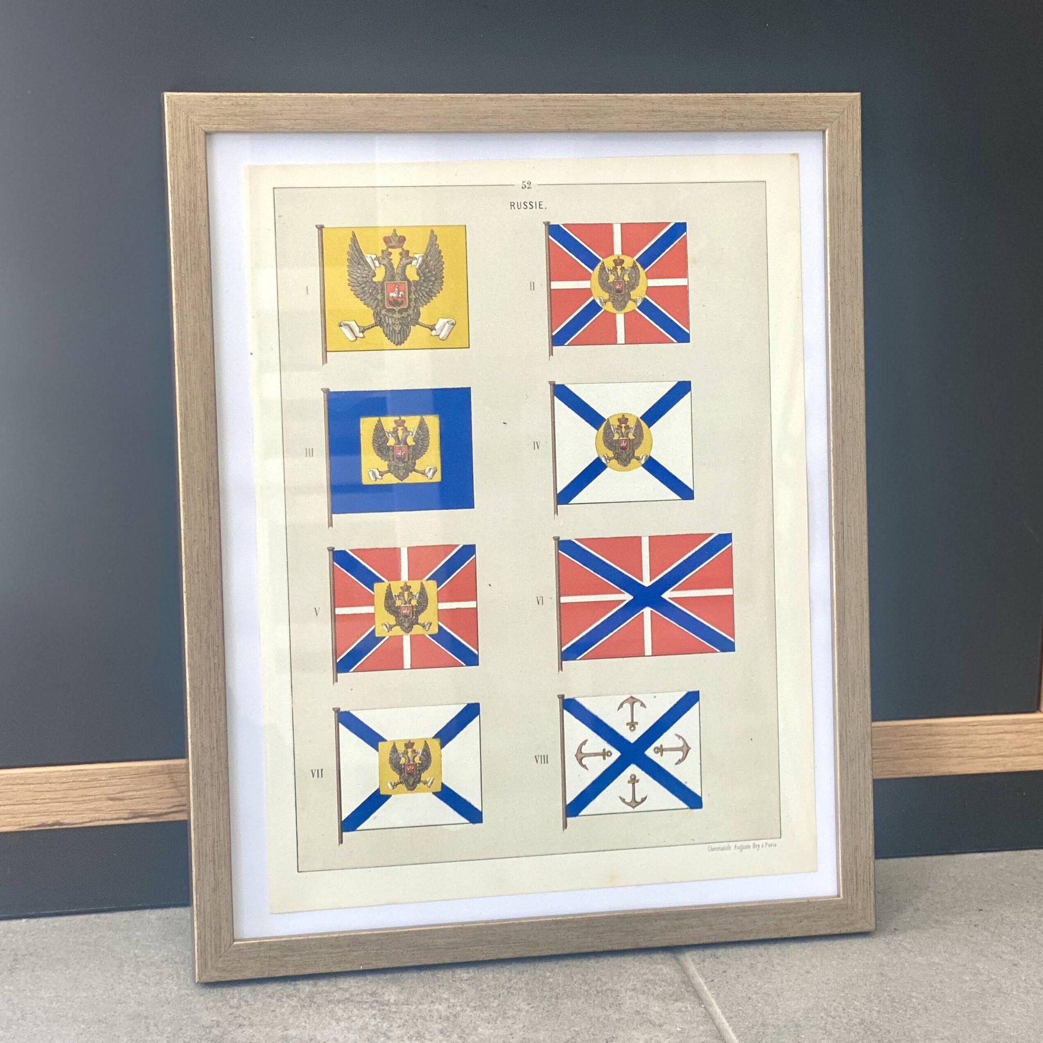 Chromolithograph - framed - Pennants and flags of the Russian Navy from the 19th century