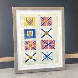 Chromolithograph - framed - Pennants and flags of the Russian Navy from the 19th century