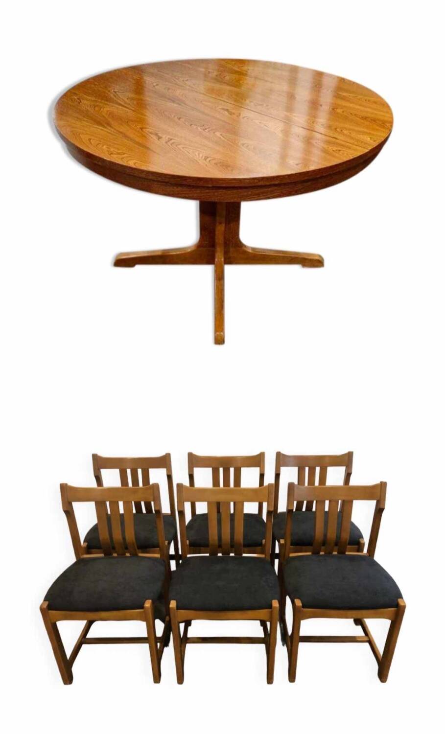 Baumann table and 6 elm chairs set, 1970s