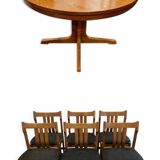 Baumann table and 6 elm chairs set, 1970s