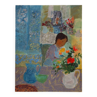 Nancy DELOUIS: Little girl's dream, original signed lithograph.