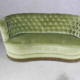 1940s Danish Curved Green Buttoned Sofa