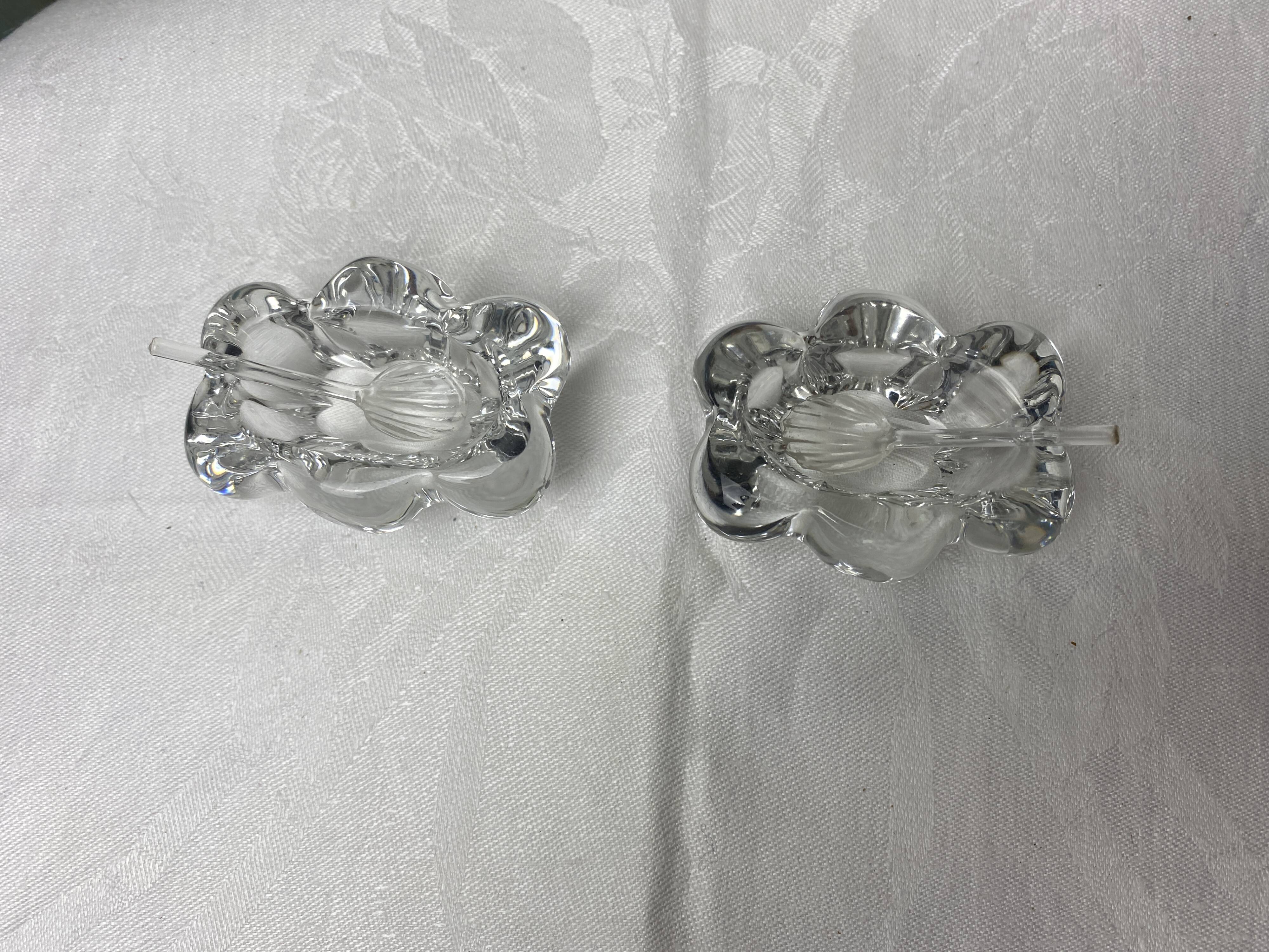 2 crystal salters and their crystal spoons "Daum France"