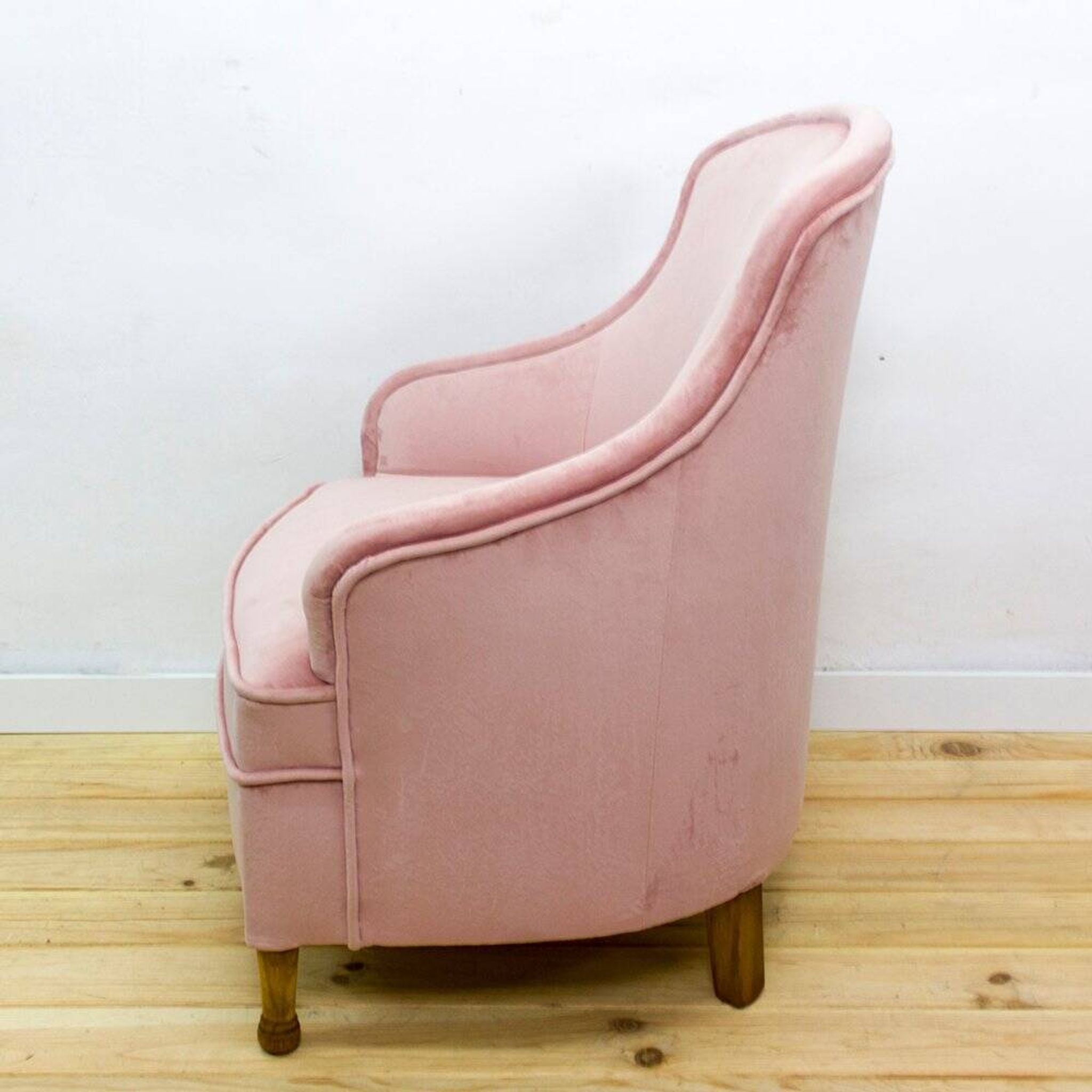 Fauteuil en tissu et bois de style mid-century, années 1950