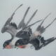 Framed chinese painting on silk, swallows flying on cherry blossoms, south china xx°