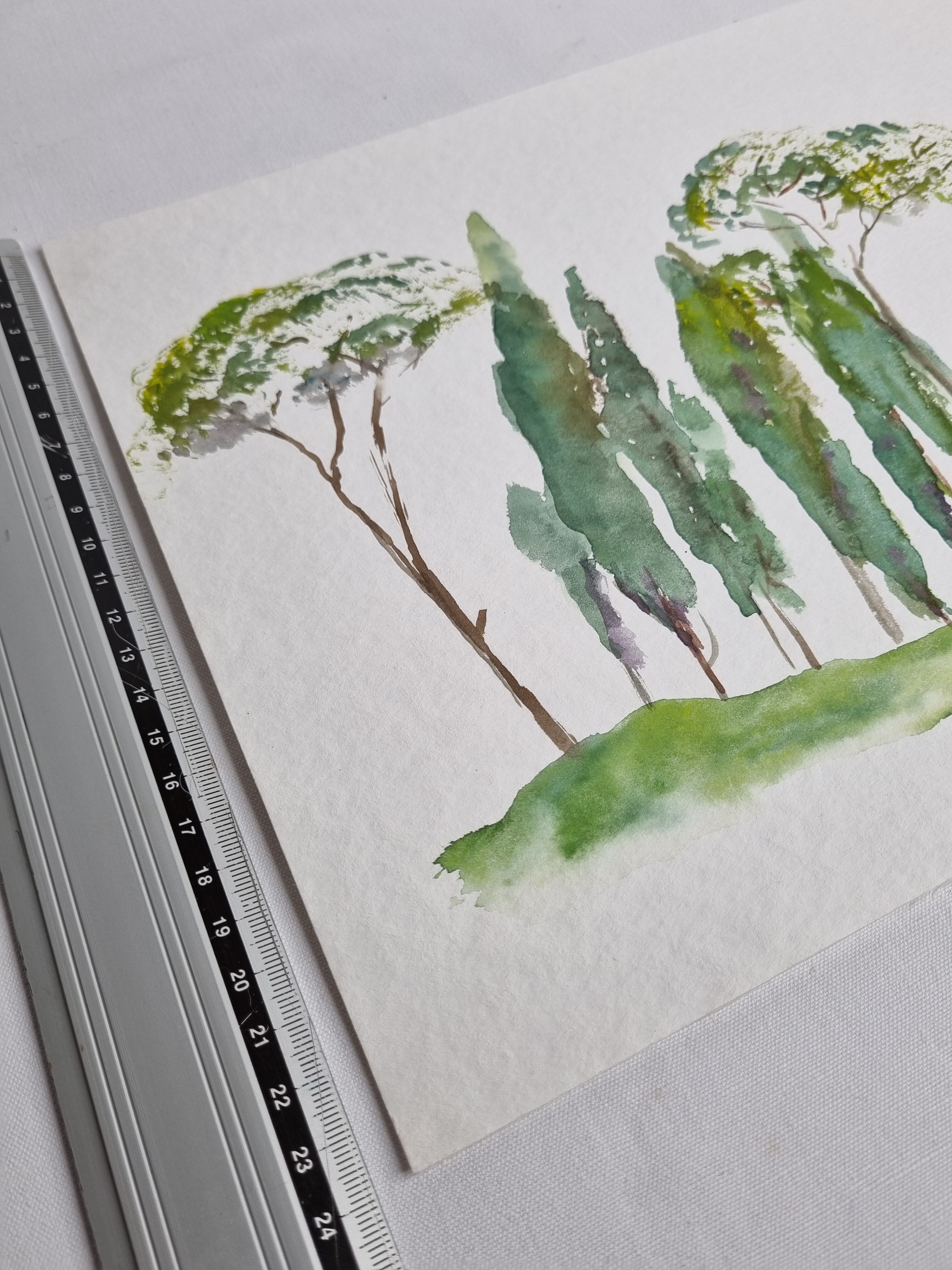 Original watercolour, Mediterranean landscape, 32 x 24 cm