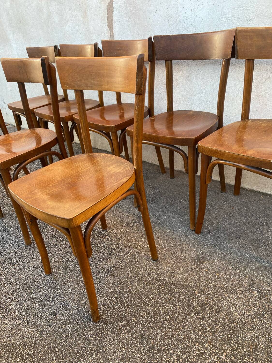 Set of 8 varnished bistro chairs