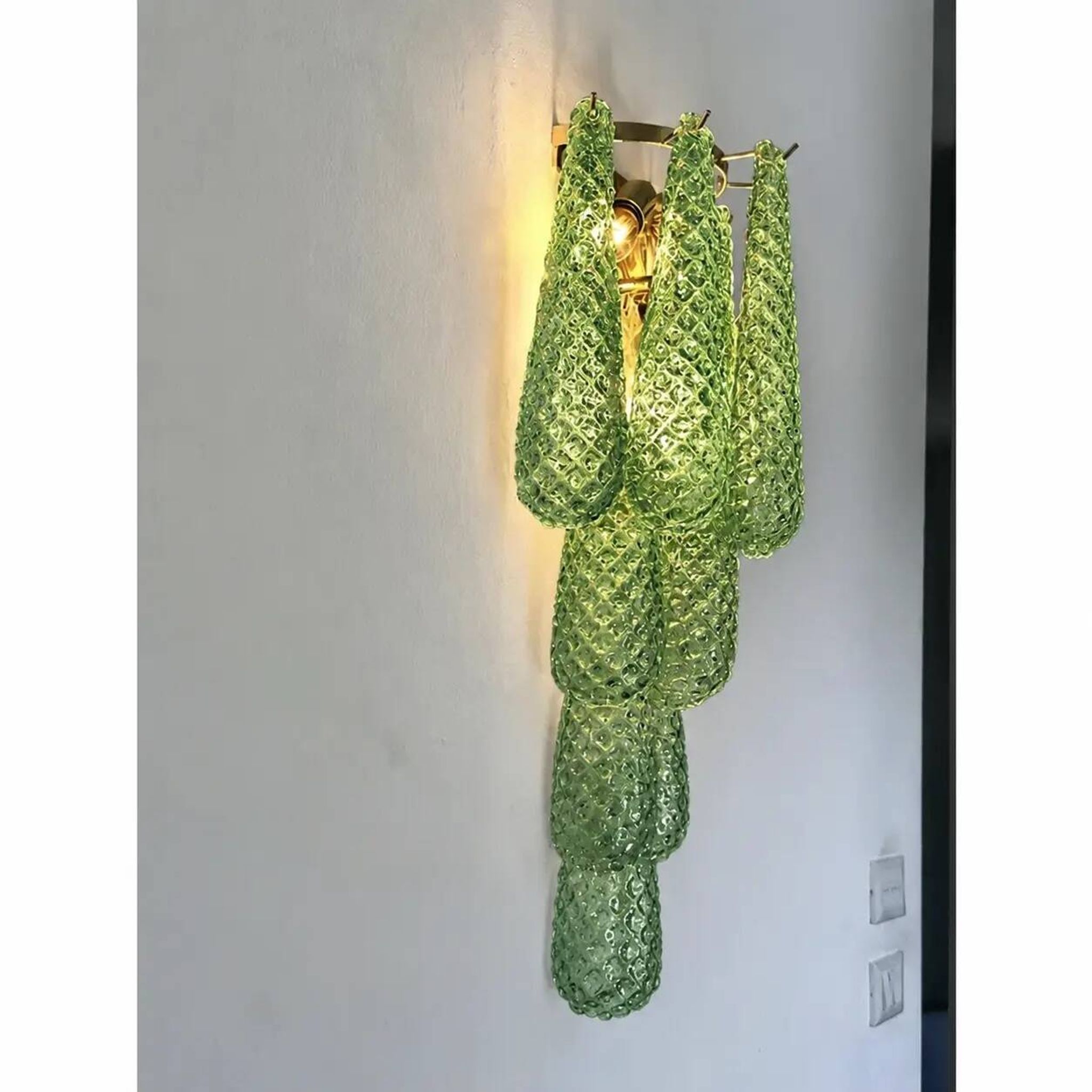 Graniglia Green “Conchiglie” Murano Glass Gold Wall Sconce by Simoeng Lot o