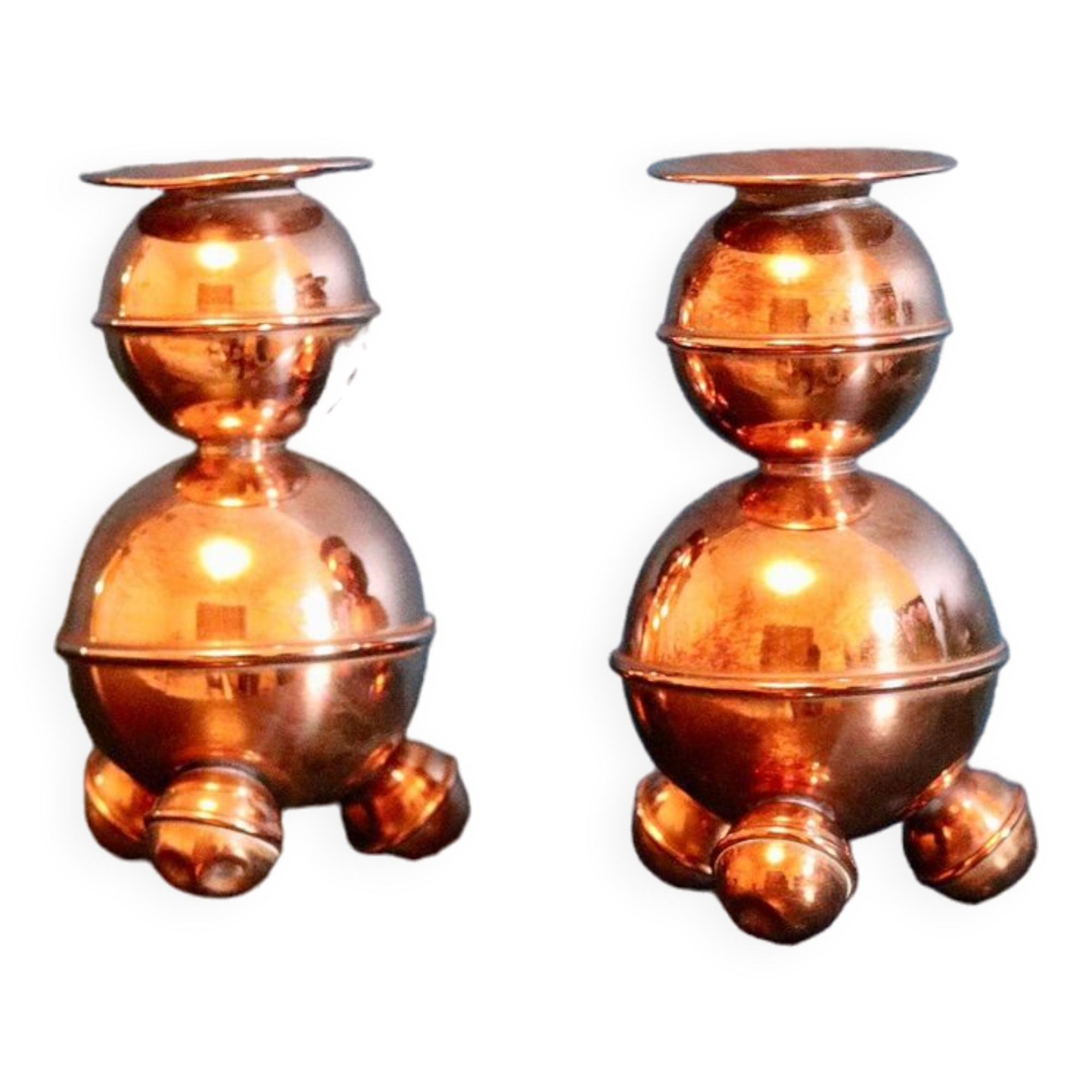 Pair of Swedish copper candlesticks from the mid-century by ALB Lindstrom Eskiltuna.