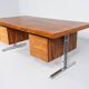 Bureau moderne du milieu du siècle en bois et chrome, Italie, années 1970