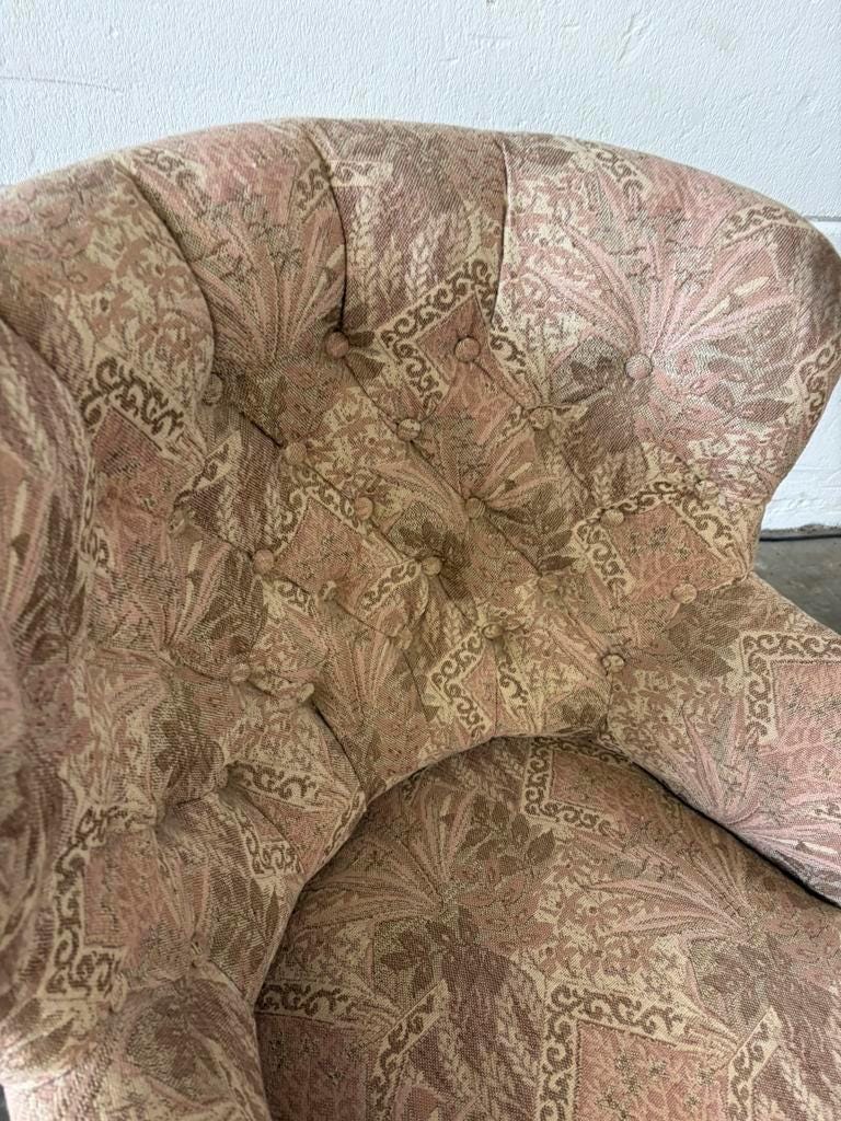 Fauteuil vintage rose clair à fleurs / fauteuil une place avec franges