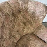 Fauteuil vintage rose clair à fleurs / fauteuil une place avec franges