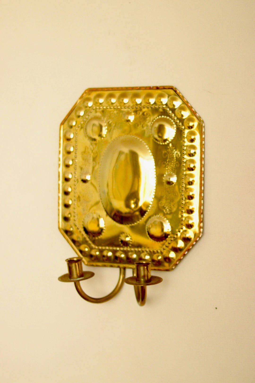 Single mid-century Swedish brass sconce for two candles