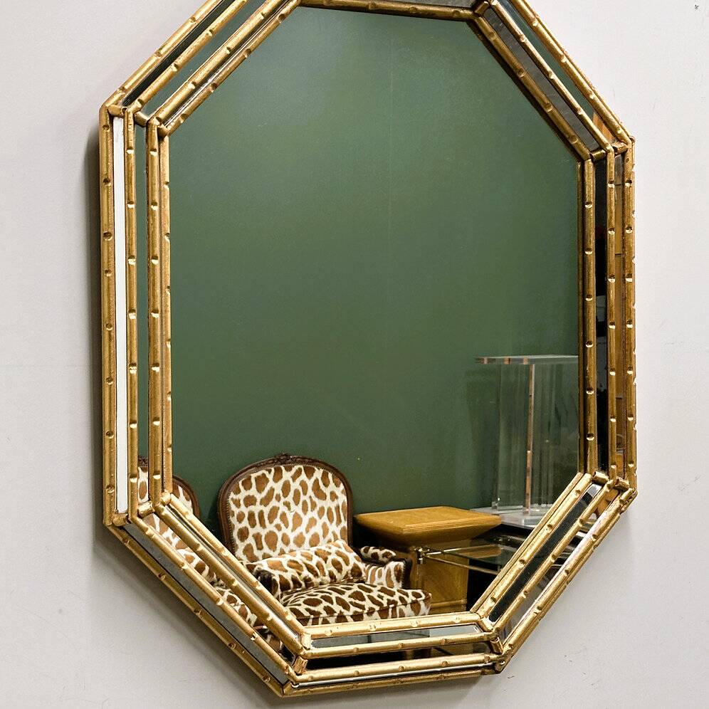 Vintage faux bamboo gilt mirror, 1980s.