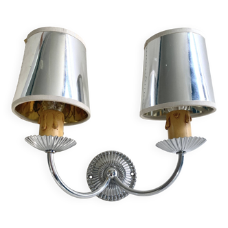 2-light metal wall light, 2 silver lampshades