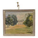 Oil on cardboard representing an early 20th century property, limed frame