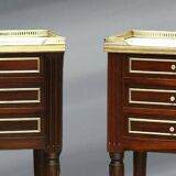 Pair of Mahogany Nightstands with White Carrara Marble in Louis XVI Style