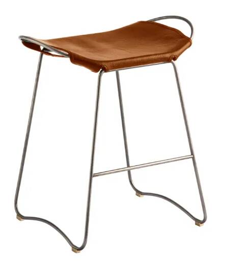 Contemporary organic bar stool Kitchen bar Old silver metal Black leather