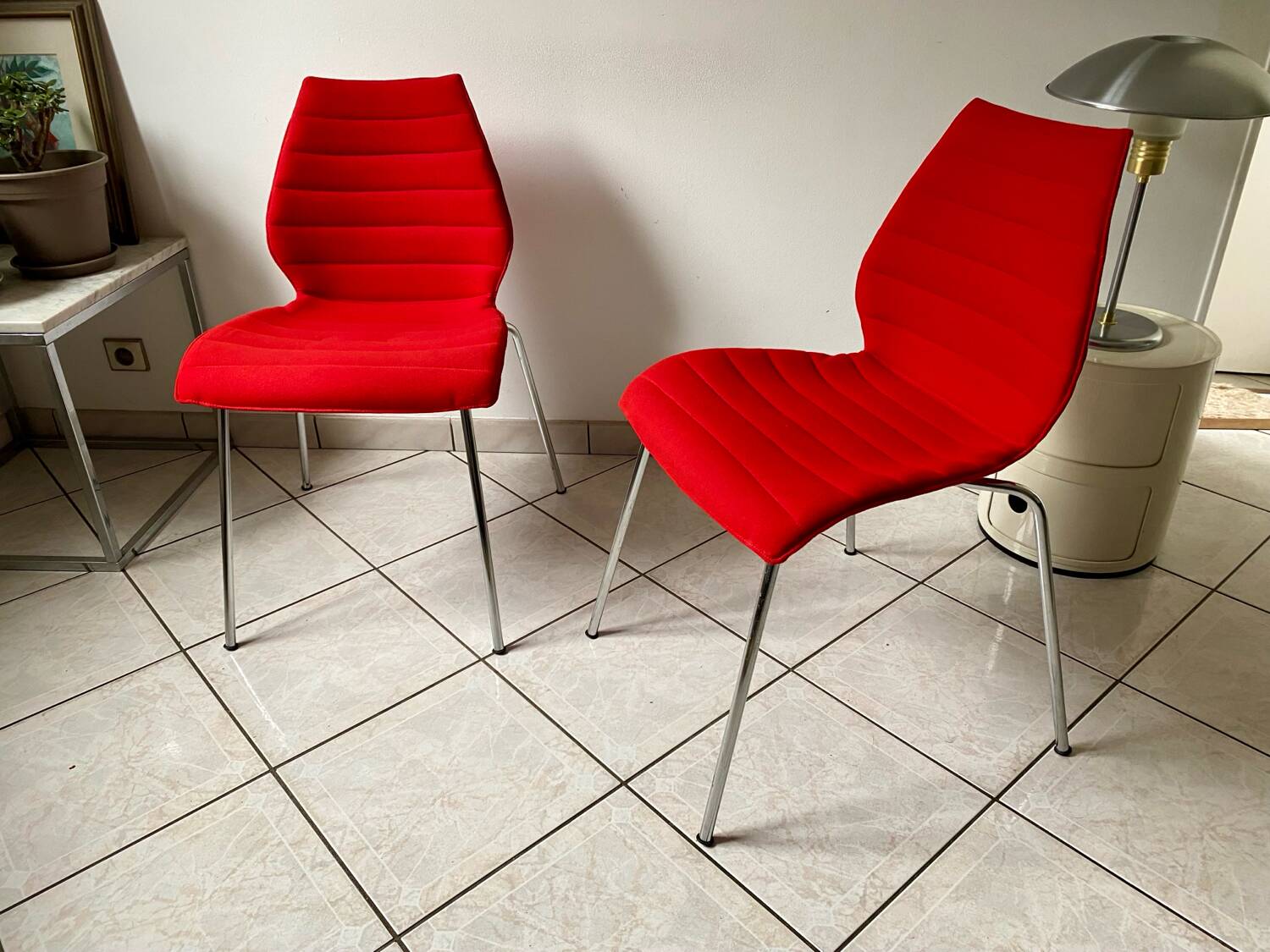 Pair of Mauï soft kartell red chair design Vico Magistretti