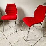 Pair of Mauï soft kartell red chair design Vico Magistretti