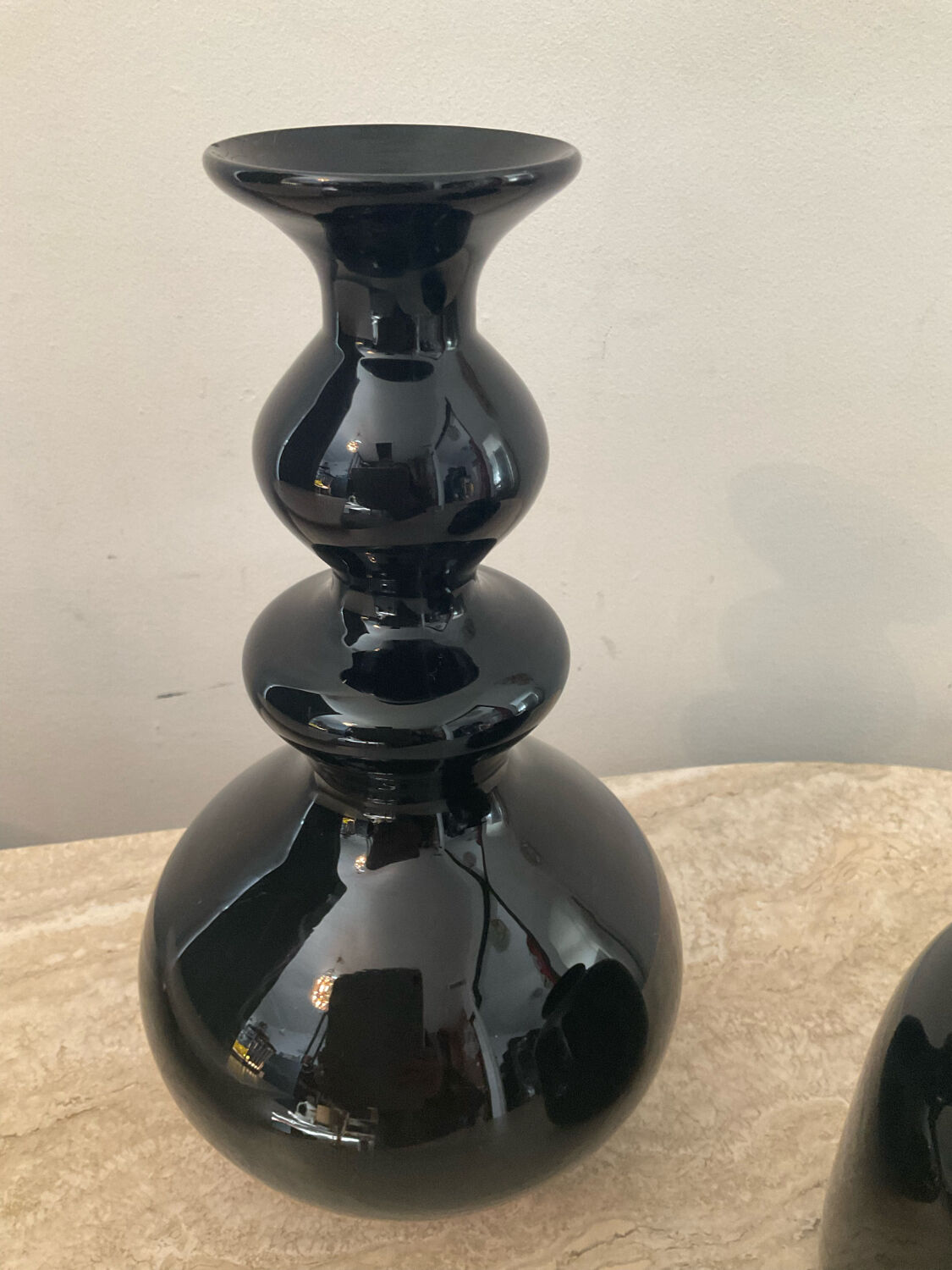 Duo of black opaline vases from the 60s and 70s