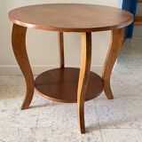 Vintage round oak coffee table with 2 trays
