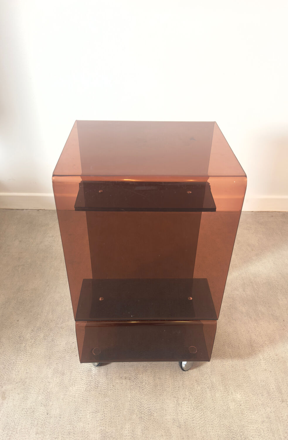 Smoked Plexiglas bedside table / end table