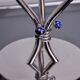 Pair of art deco candlesticks in stainless steel 3 flames and blue stones, Spain, 1970