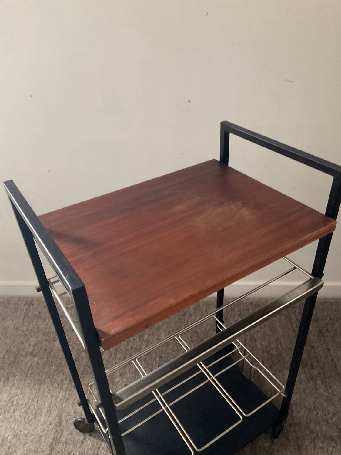 Vintage teak and metal bar trolley