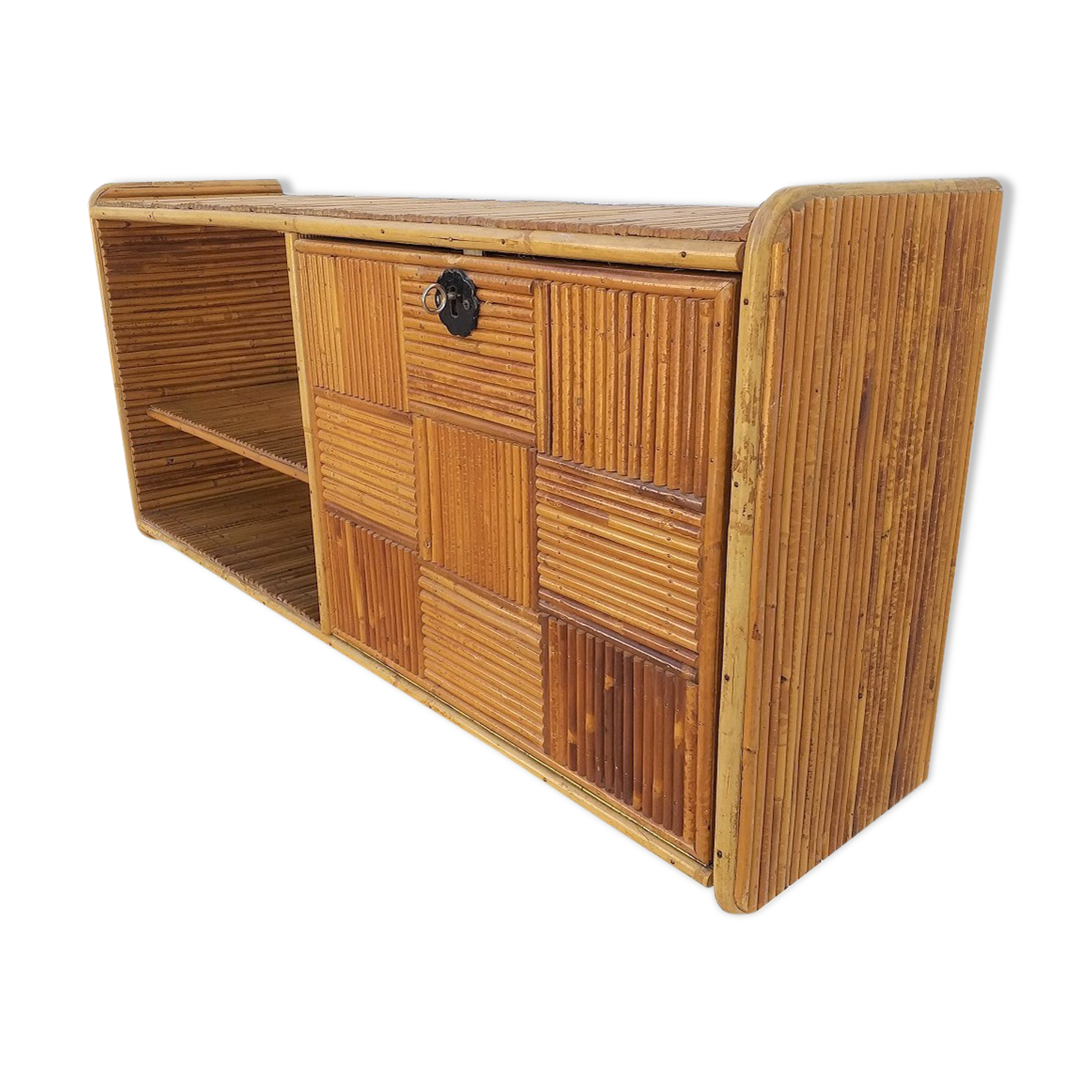 Vintage 70s rattan wall shelf