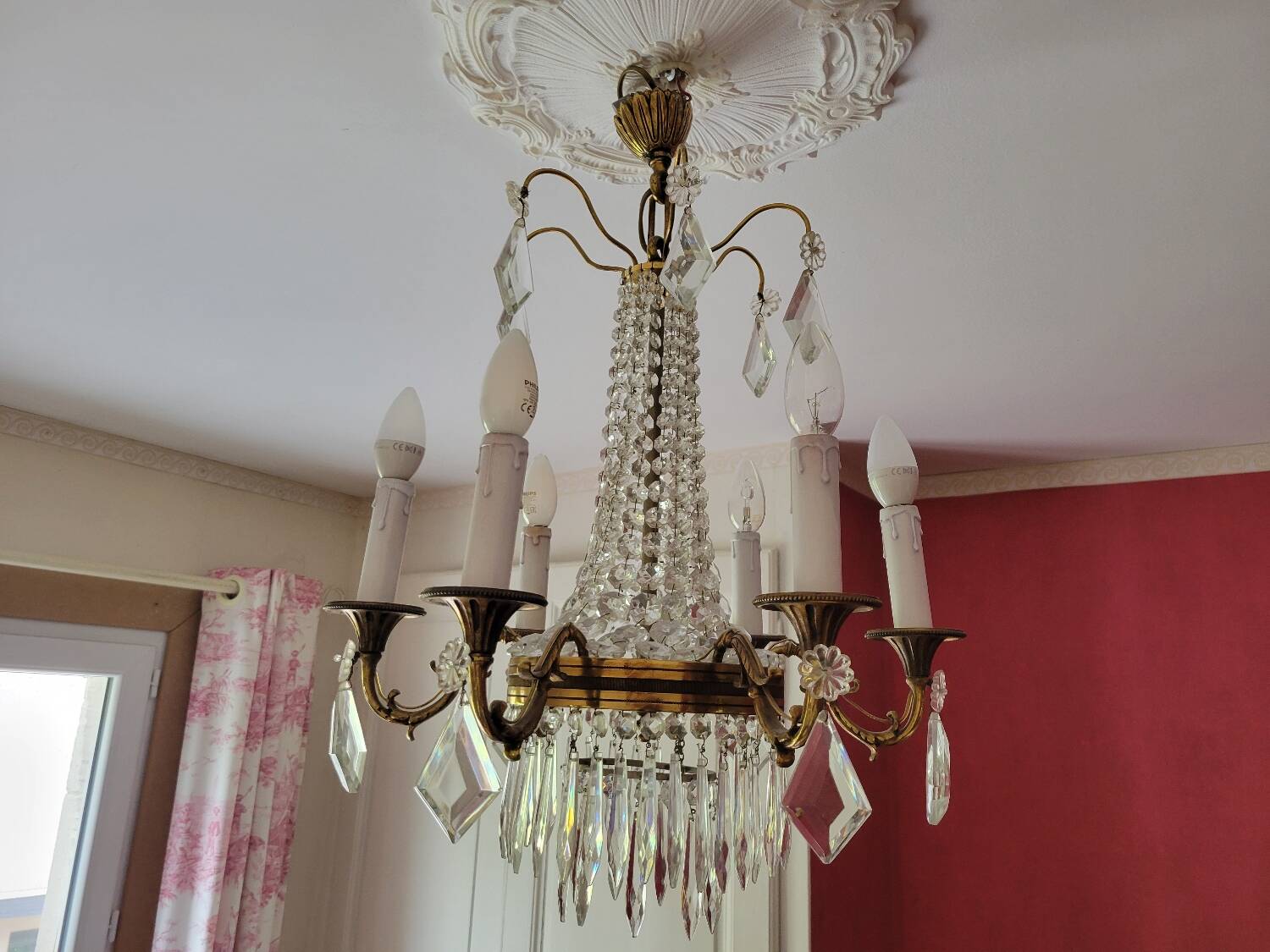 6-light hot air balloon chandelier with crystal pendants, late 19th century