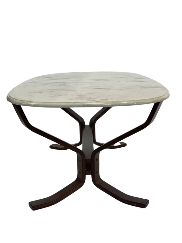 Table basse vintage en bois et marbre Design minimaliste Suède années 70