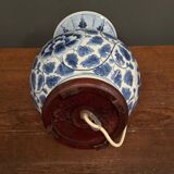 Blue and white porcelain lamp from China, 20th century, on wooden stand
