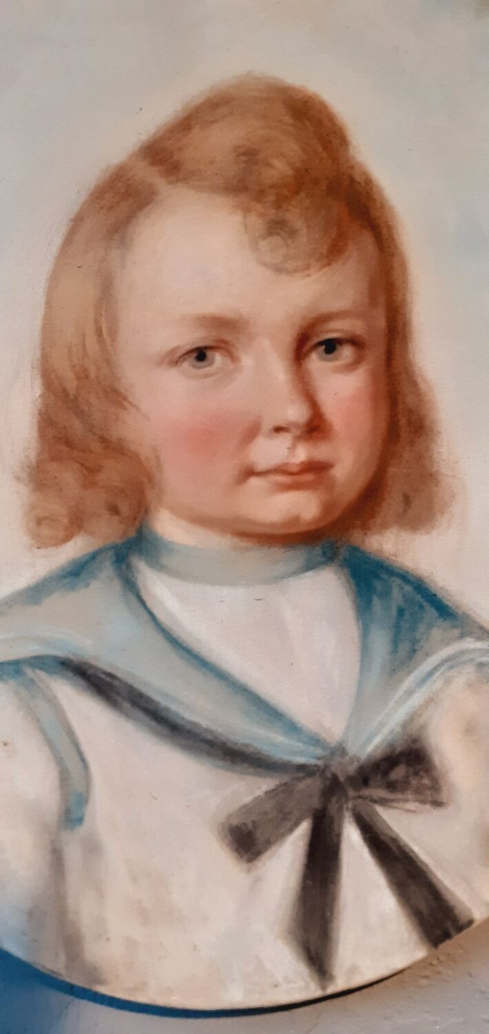 Pastel Old Portrait Of A Child Dated 1921 And Signed