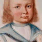 Pastel Old Portrait Of A Child Dated 1921 And Signed