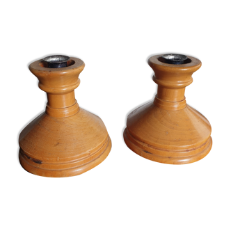 Pair of wooden candlesticks