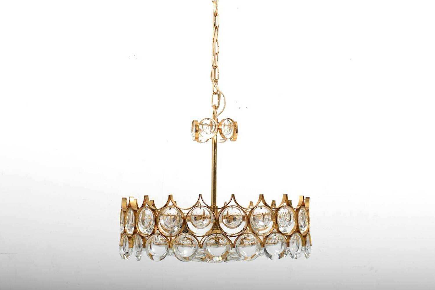 Gilded Brass and Crystal Chandelier by Palwa 1970s