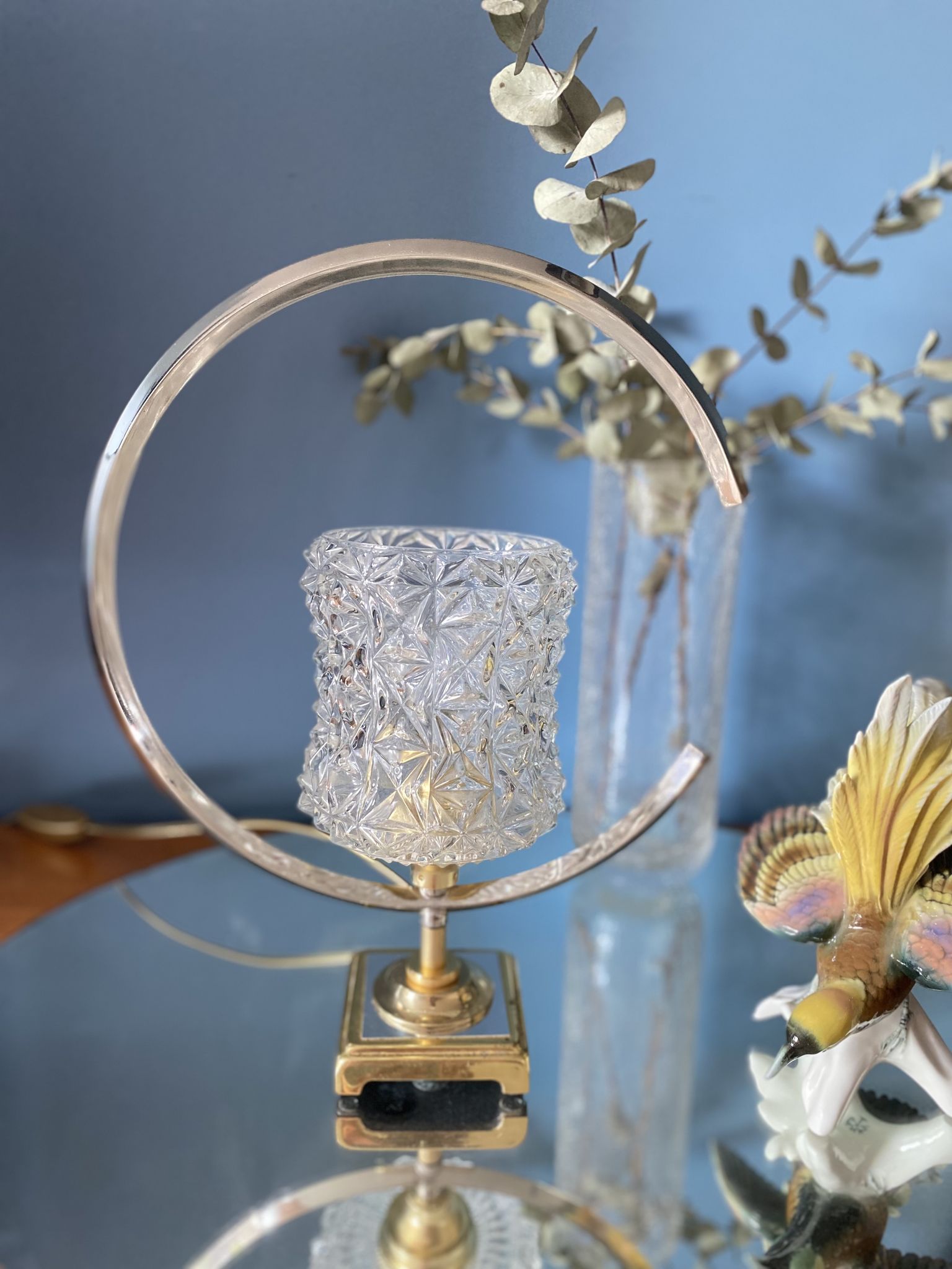 Table lamp glass globe brass and chrome