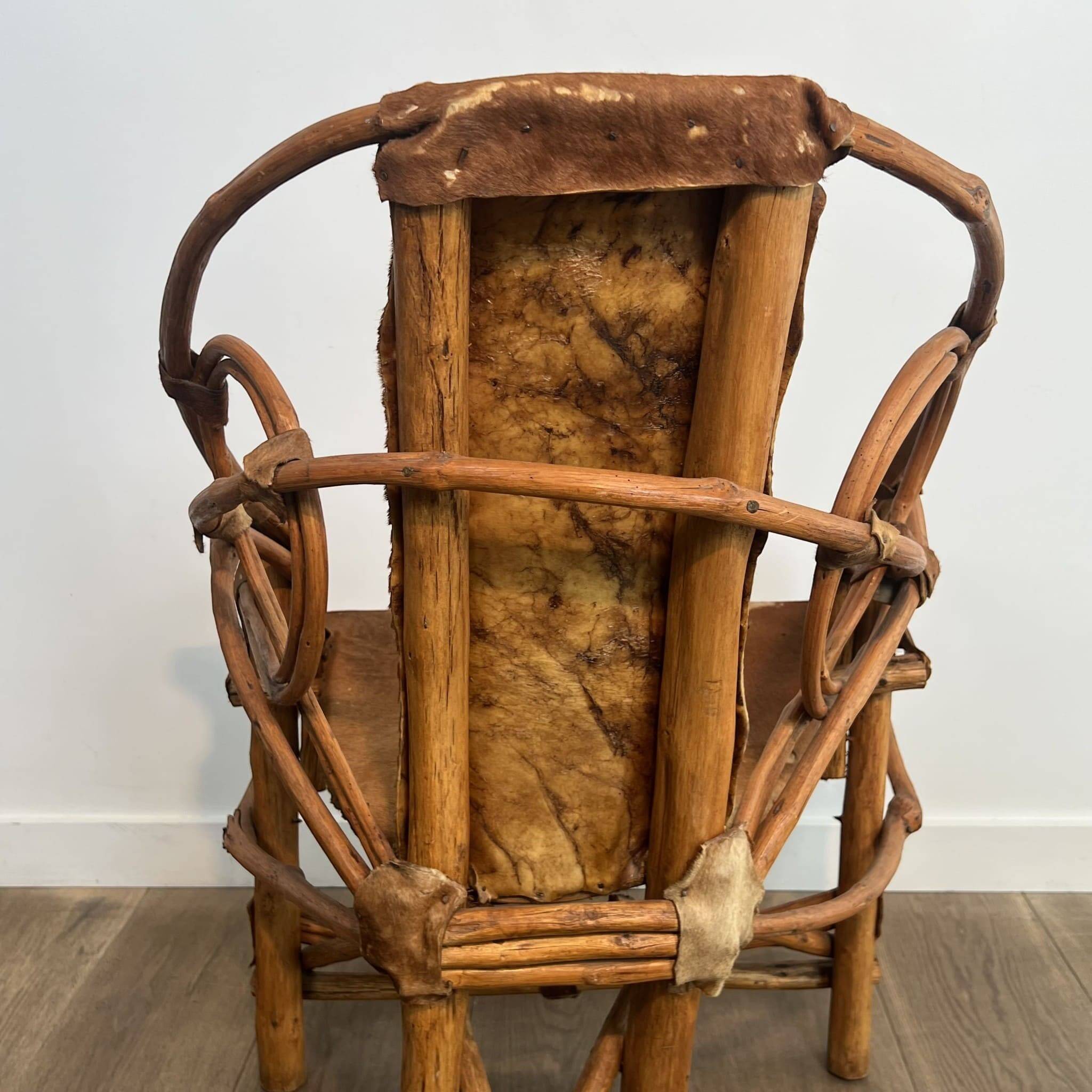 Organic Modernist Armchair in Rattan and Cowhide, Italian Work, A