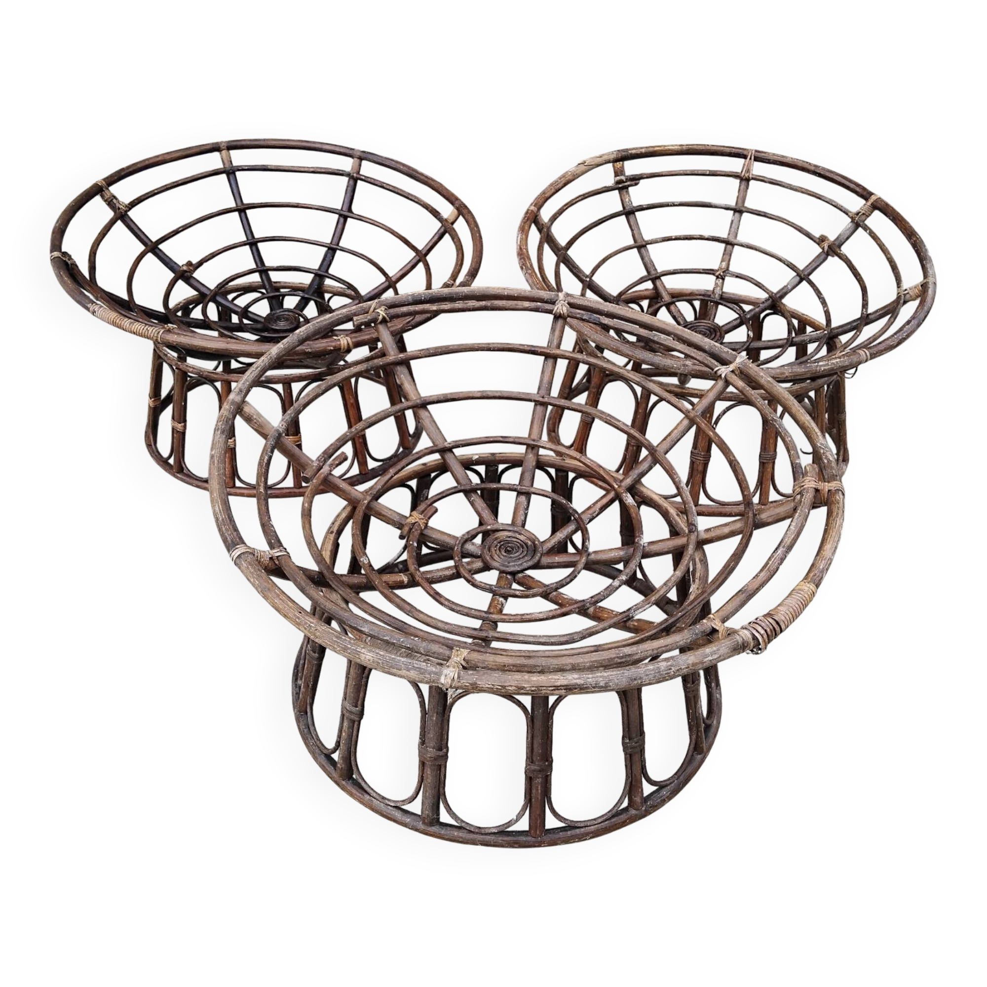 Set of 3 Vintage Rattan Half-Spherical Armchairs