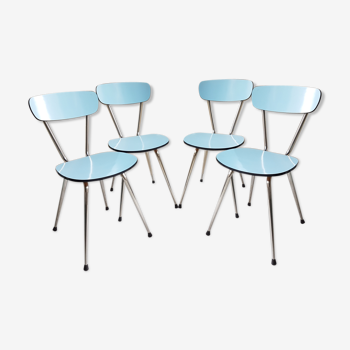 Série de 4 chaises bleues vintage des années 60